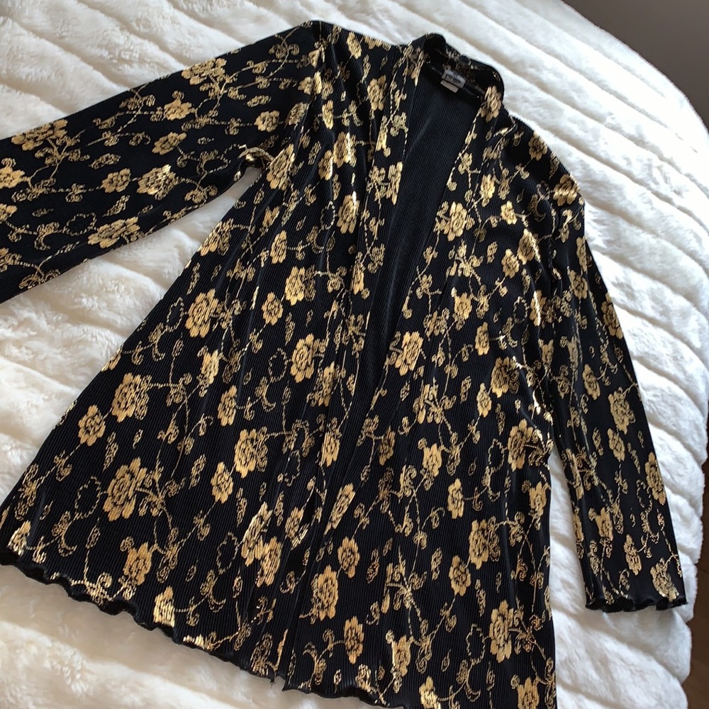 Vintage 90s metallic gold crimped wrap blazer evening jacket size large